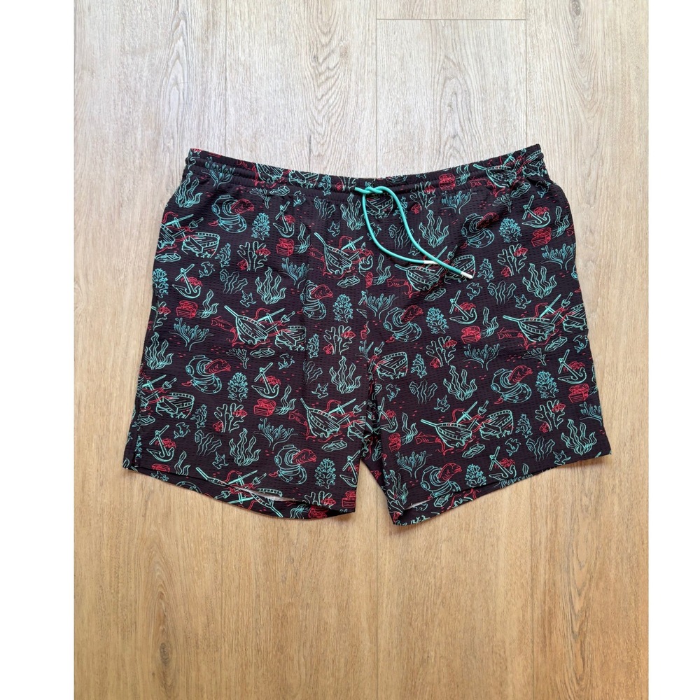 RSVLTS Mens Swim Trunks Black Seersucker Neon Nautical Deep Sea Diver Print 3XL